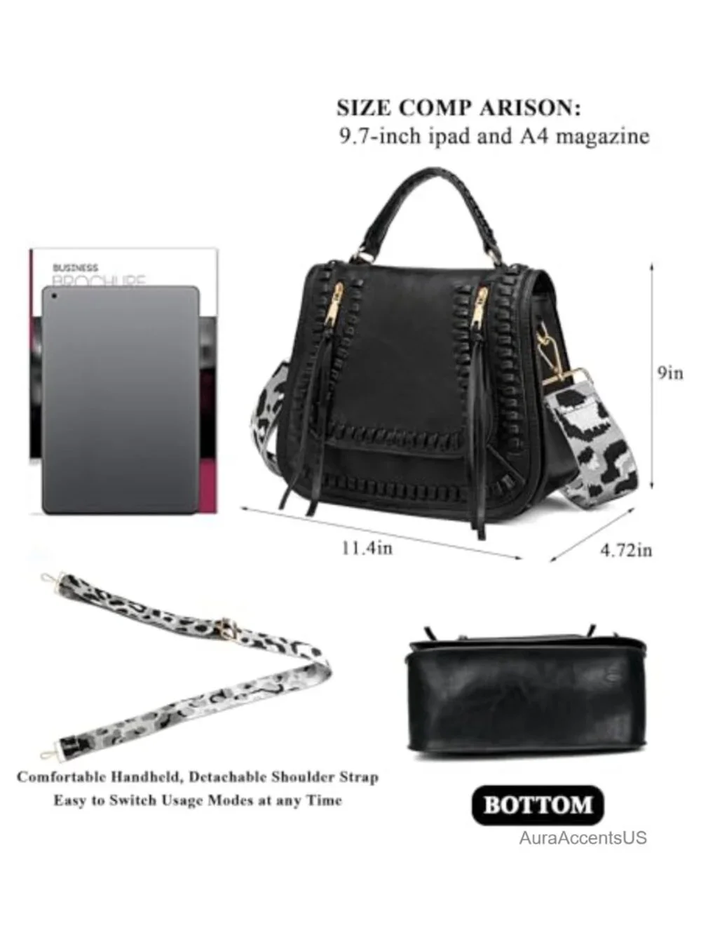 Faux Leather Vintage Crossbody Bag Multi-Pocket Zipped Handbag with Leopard